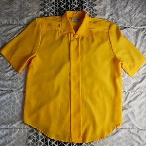 Vintage 90s Yellow Double Collared Covered Button Down Short Sleeved Blouse